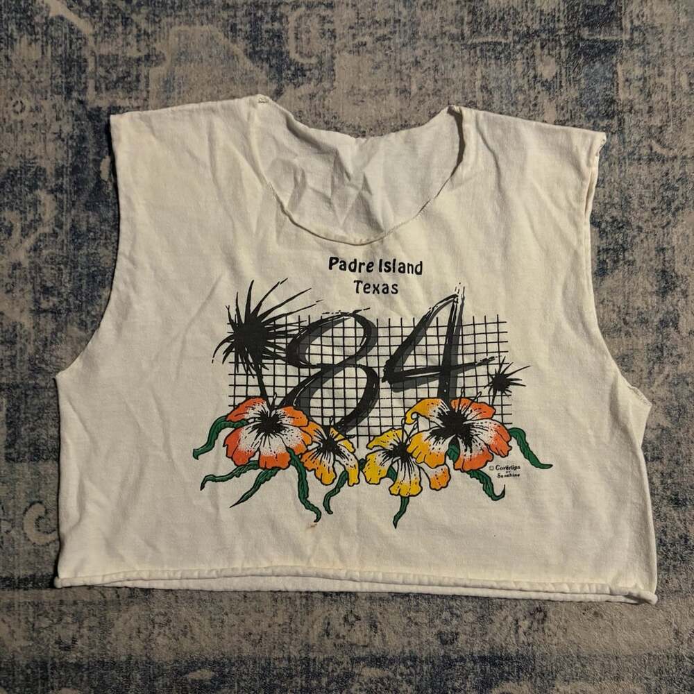 Panama Jack Padre Island Texas 84 Tank Top Size M White Cotton Vintage 1983